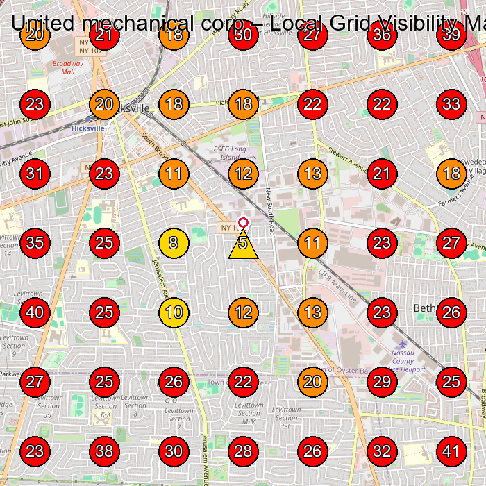 United mechanical corp GeoGrid visibility map for Auto Repair Shop in Babylon